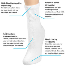 Load image into Gallery viewer, Falari Women Diabetic Socks Diabetes Edema and Circulatory Loose Fitting Cotton Quarter Socks - 6 Pairs White