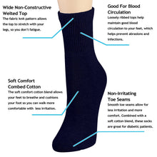 Load image into Gallery viewer, Falari Women Diabetic Socks Diabetes Edema and Circulatory Loose Fitting Cotton Quarter Socks - 6 Pairs Navy